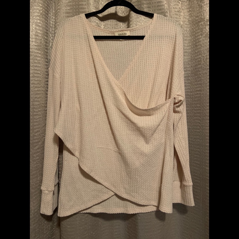 Cream Long Sleeve with Cross Fabric in Front